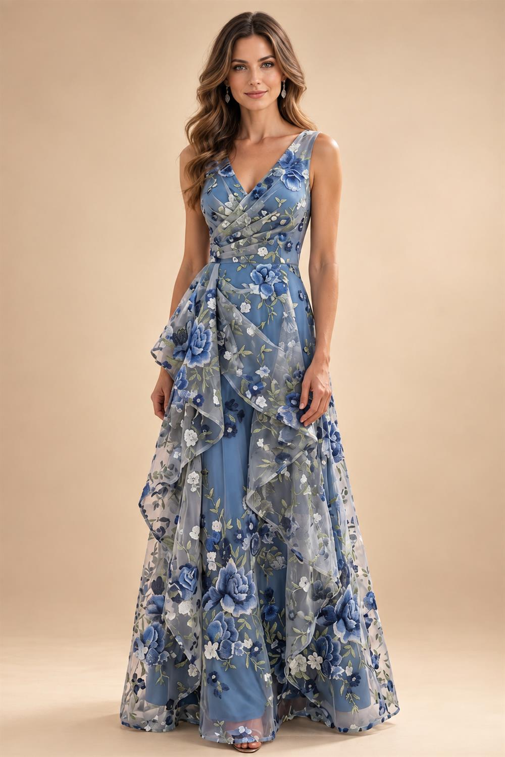 Lace V-Neck Floor-Length Mother of the Bride & Groom Dresses for Women with Ruffles (SHI22501076)