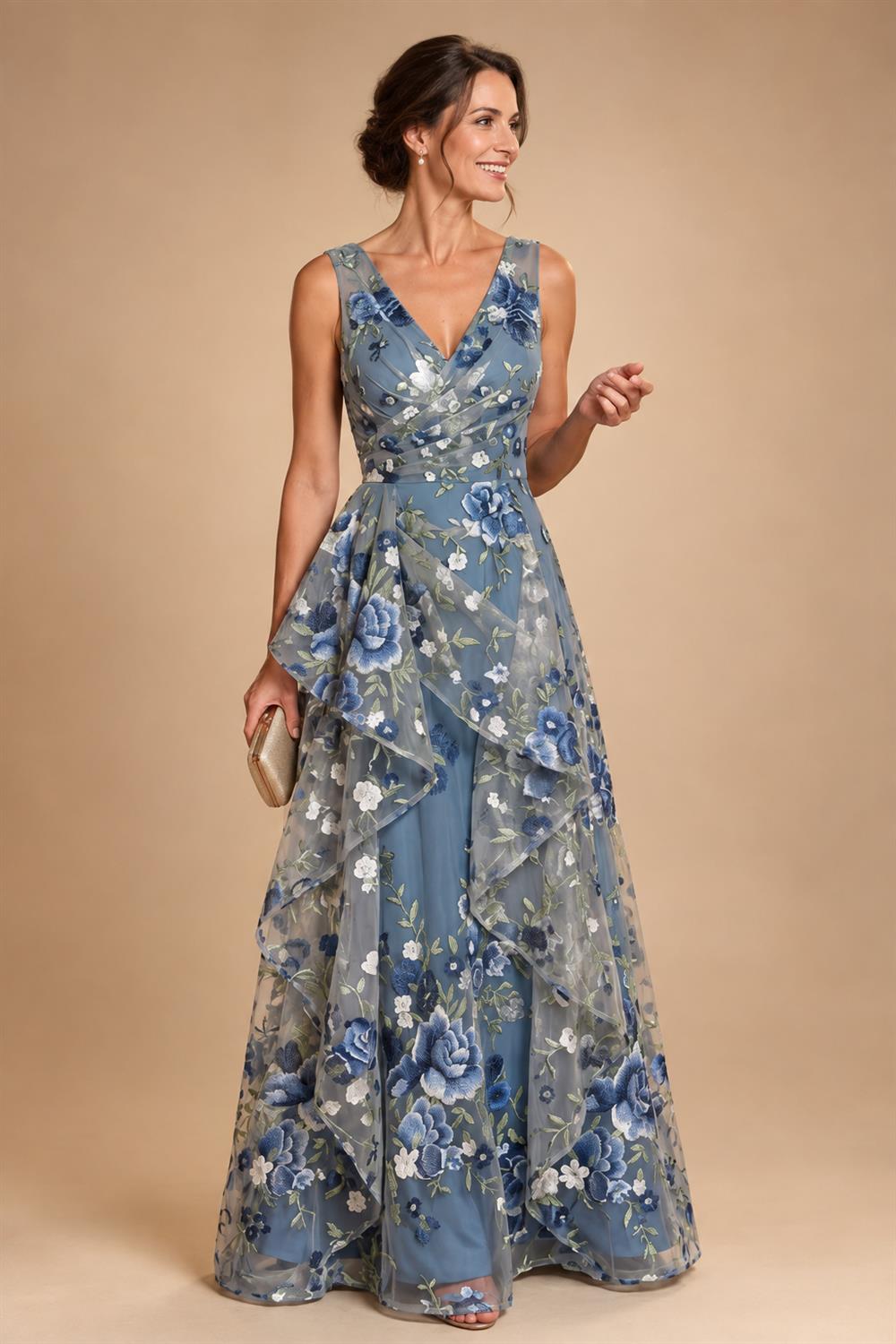 Lace V-Neck Floor-Length Mother of the Bride & Groom Dresses for Women with Ruffles (SHI22501076)