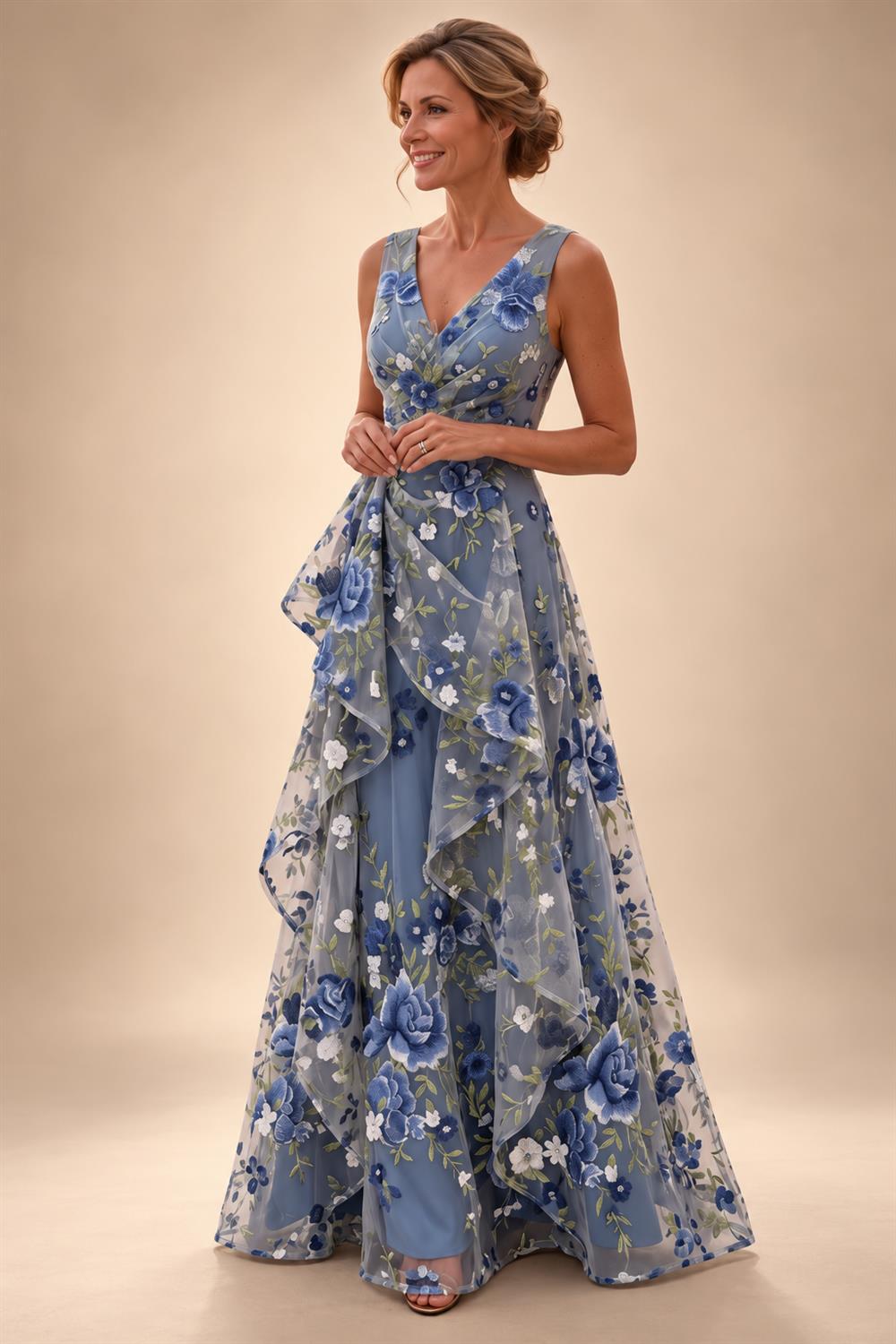 Lace V-Neck Floor-Length Mother of the Bride & Groom Dresses for Women with Ruffles (SHI22501076)