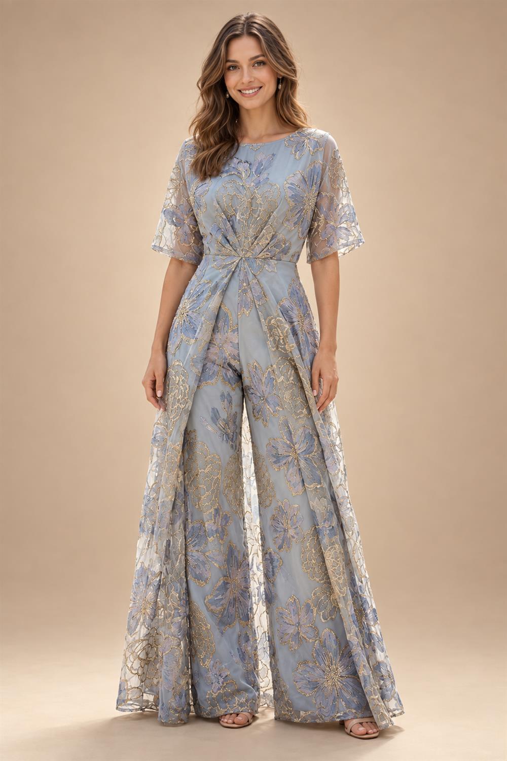 Lace V-Neck Floor-Length Mother of the Bride & Groom Dresses for Women with Ruffles (SHI22501076)