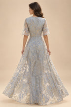 Lace V-Neck Floor-Length Mother of the Bride & Groom Dresses for Women with Ruffles (SHI22501076)