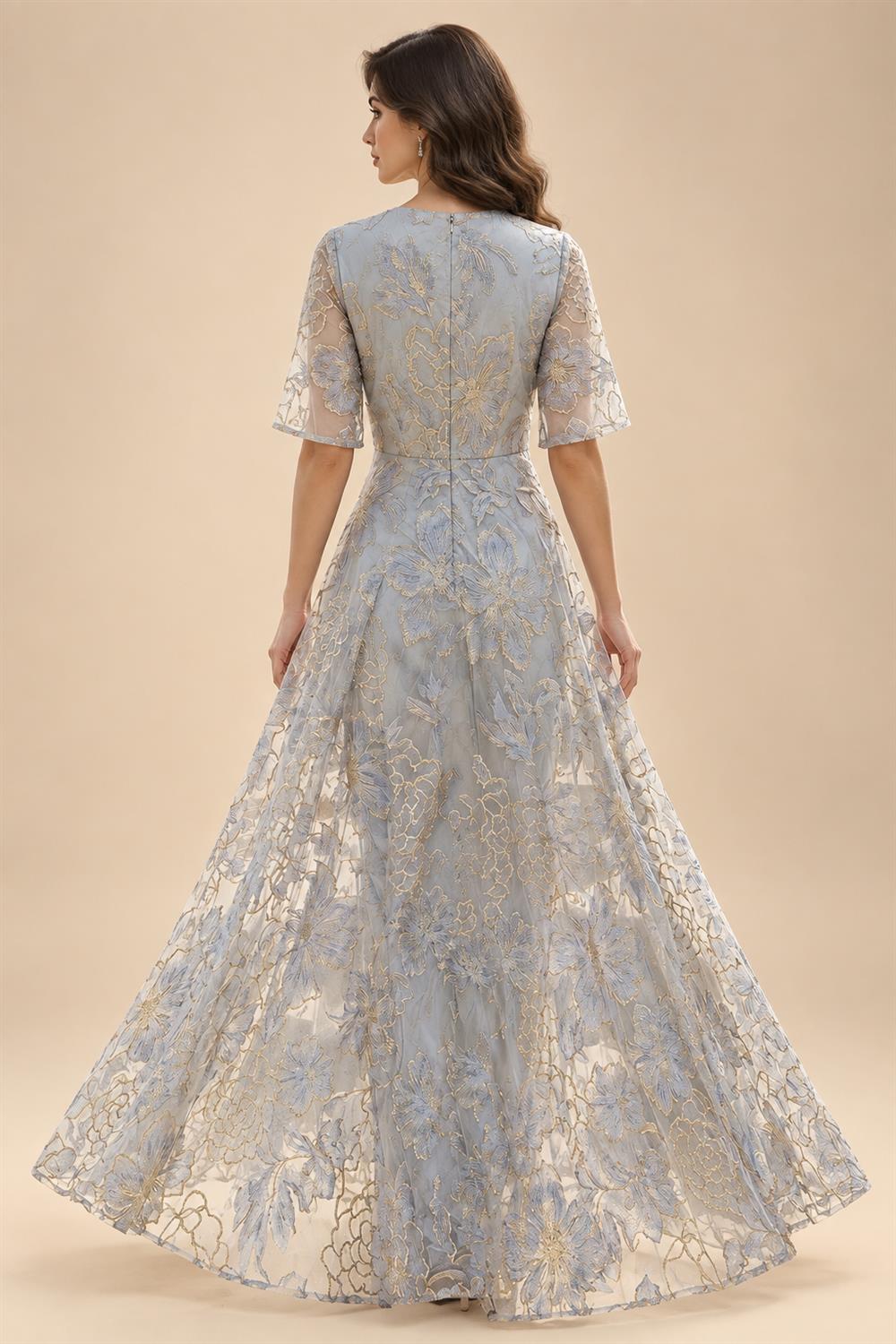 Lace V-Neck Floor-Length Mother of the Bride & Groom Dresses for Women with Ruffles (SHI22501076)