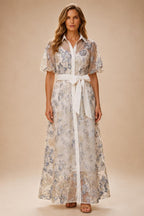 Jacquard A-Line/Princess V-Neck Floor-Length Mother of the Bride & Groom Dresses with Belt (SHI22500943)