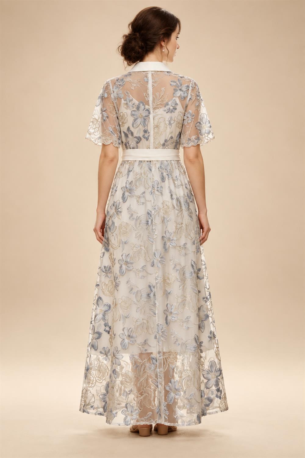 Jacquard A-Line/Princess V-Neck Floor-Length Mother of the Bride & Groom Dresses with Belt (SHI22500943)