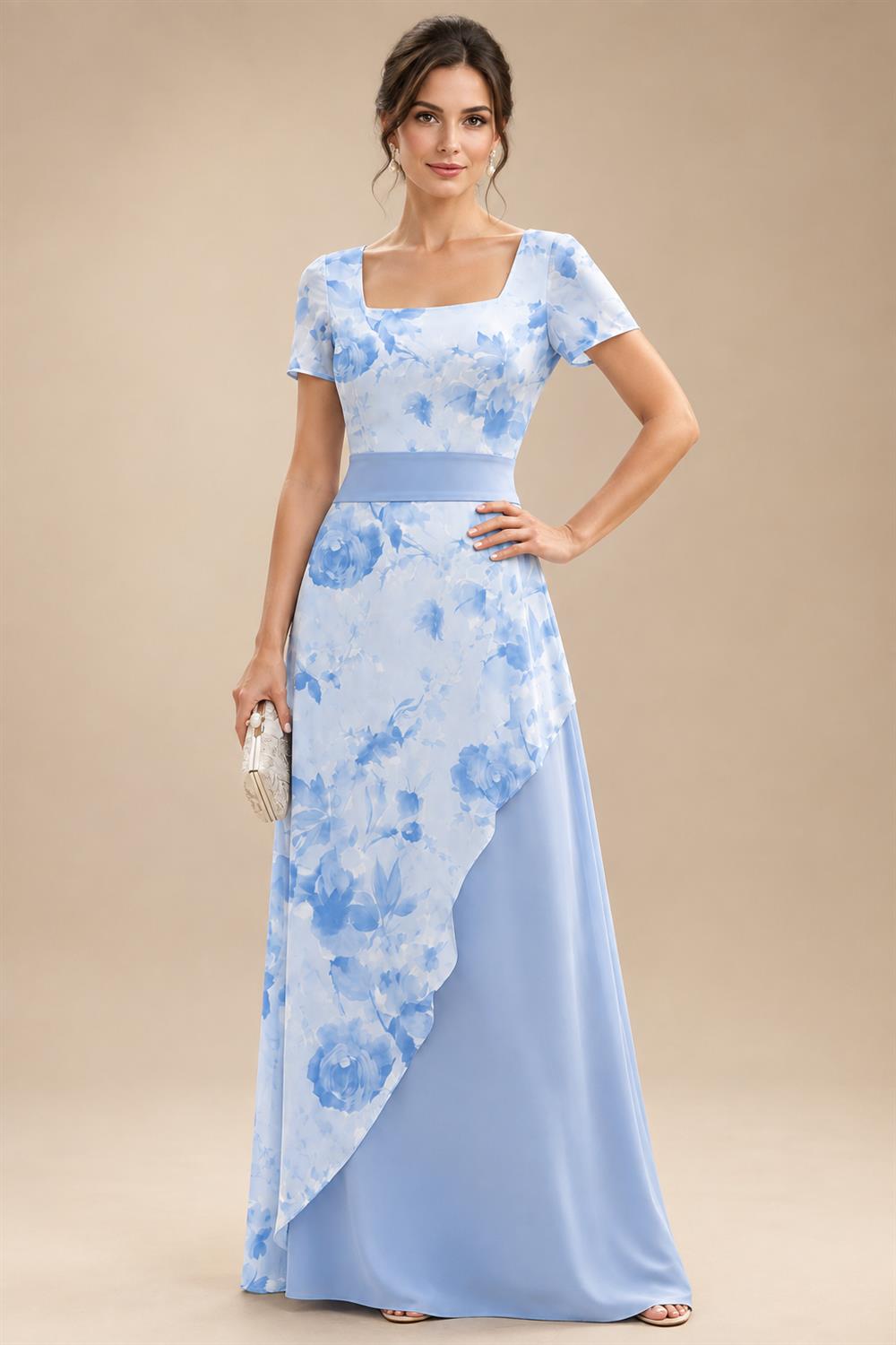 Floral Print A-Line/Princess Scoop Neck Floor-Length Mother of the Bride & Groom Dresses with Pockets (SHI22500916)