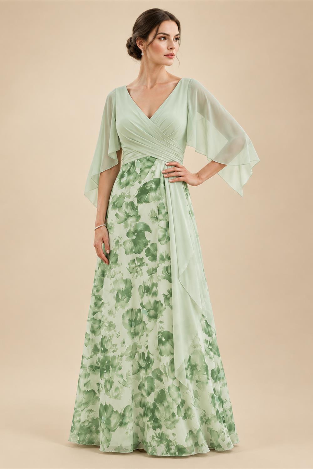 A-Line/Princess V-Neck Floor-Length Mother of the Bride & Groom Dresses with Ruffles & Ruched Waist (SHI22501284)