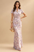 Jacquard Sheath/Column V-Neck Floor-Length Mother of the Bride & Groom Dresses with Ruched Waist (SHIB22500907)