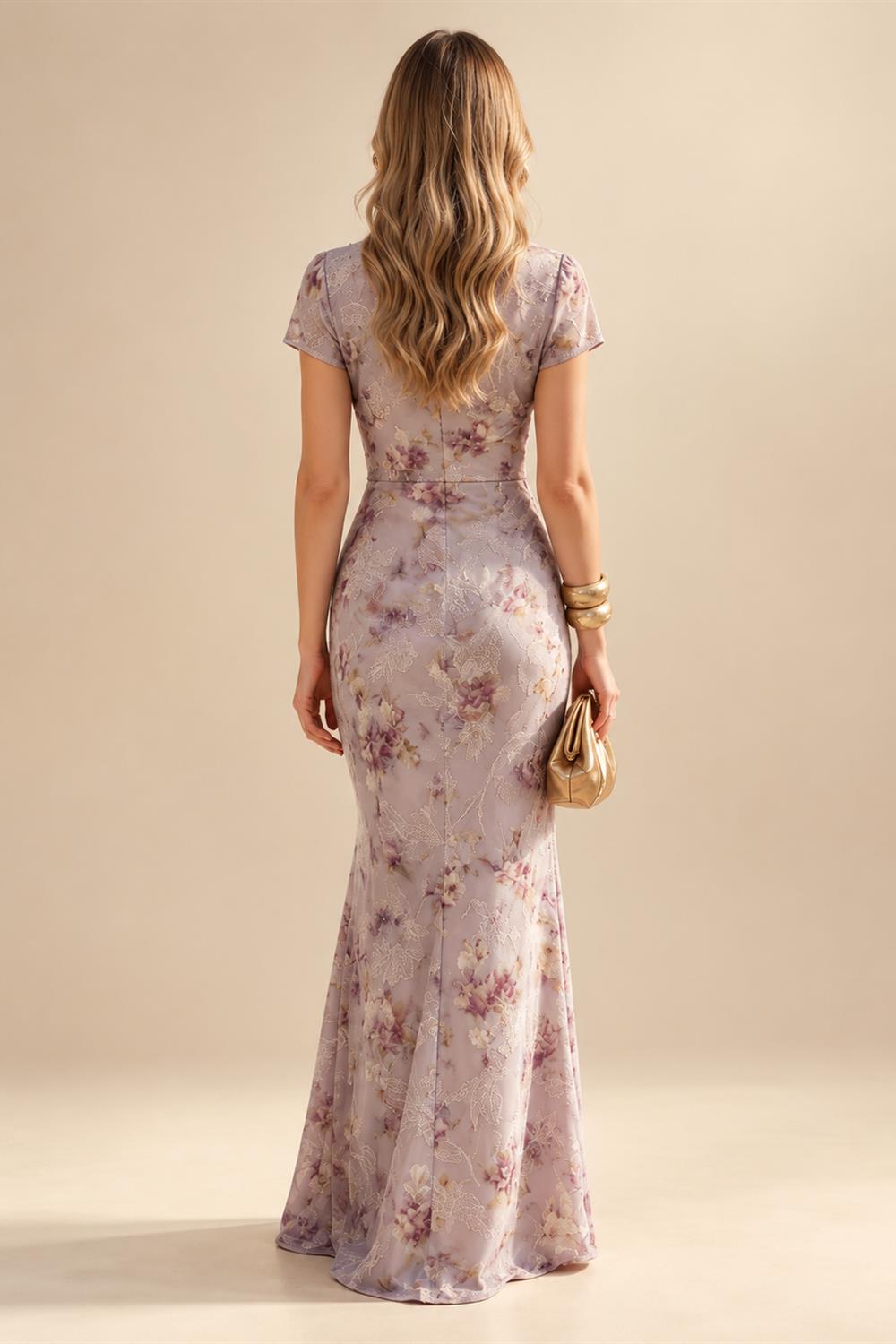 Jacquard Sheath/Column V-Neck Floor-Length Mother of the Bride & Groom Dresses with Ruched Waist (SHIB22500907)