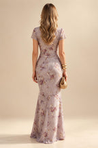 Jacquard Sheath/Column V-Neck Floor-Length Mother of the Bride & Groom Dresses with Ruched Waist (SHIB22500907)