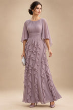 Chiffon A-Line/Princess Scoop Neck Floor-Length Mother of the Bride & Groom Dresses with Ruched Waist (SHI22501277)