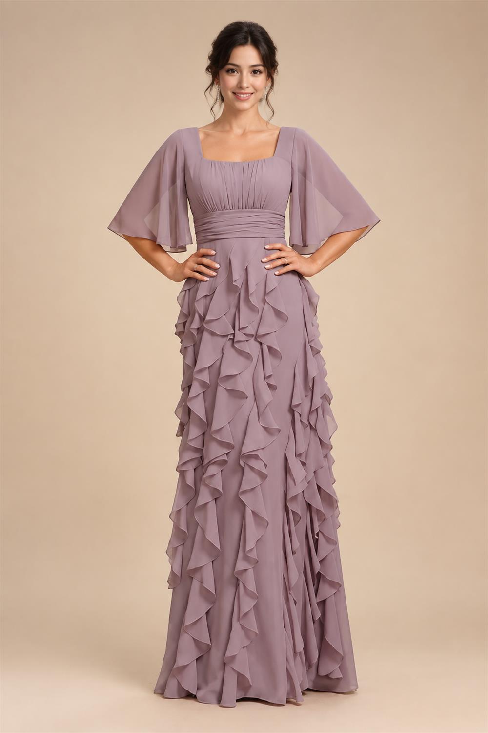 Chiffon A-Line/Princess One Shoulder Floor-Length Mother of the Bride & Groom Dresses with Ruffles & Ruched Waist (SHI22501248)