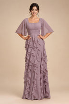 Chiffon A-Line/Princess One Shoulder Floor-Length Mother of the Bride & Groom Dresses with Ruffles & Ruched Waist (SHI22501248)