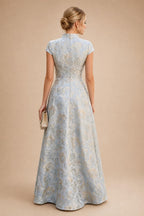 Jacquard A-Line/Princess V-Neck Floor-Length Mother of the Bride & Groom Dresses with Ruched Waist & Pockets (SHI22501298)