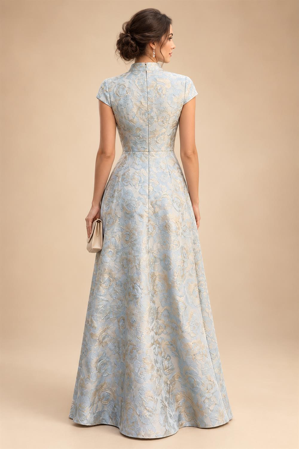 Jacquard A-Line/Princess V-Neck Floor-Length Mother of the Bride & Groom Dresses with Ruched Waist & Pockets (SHI22501298)