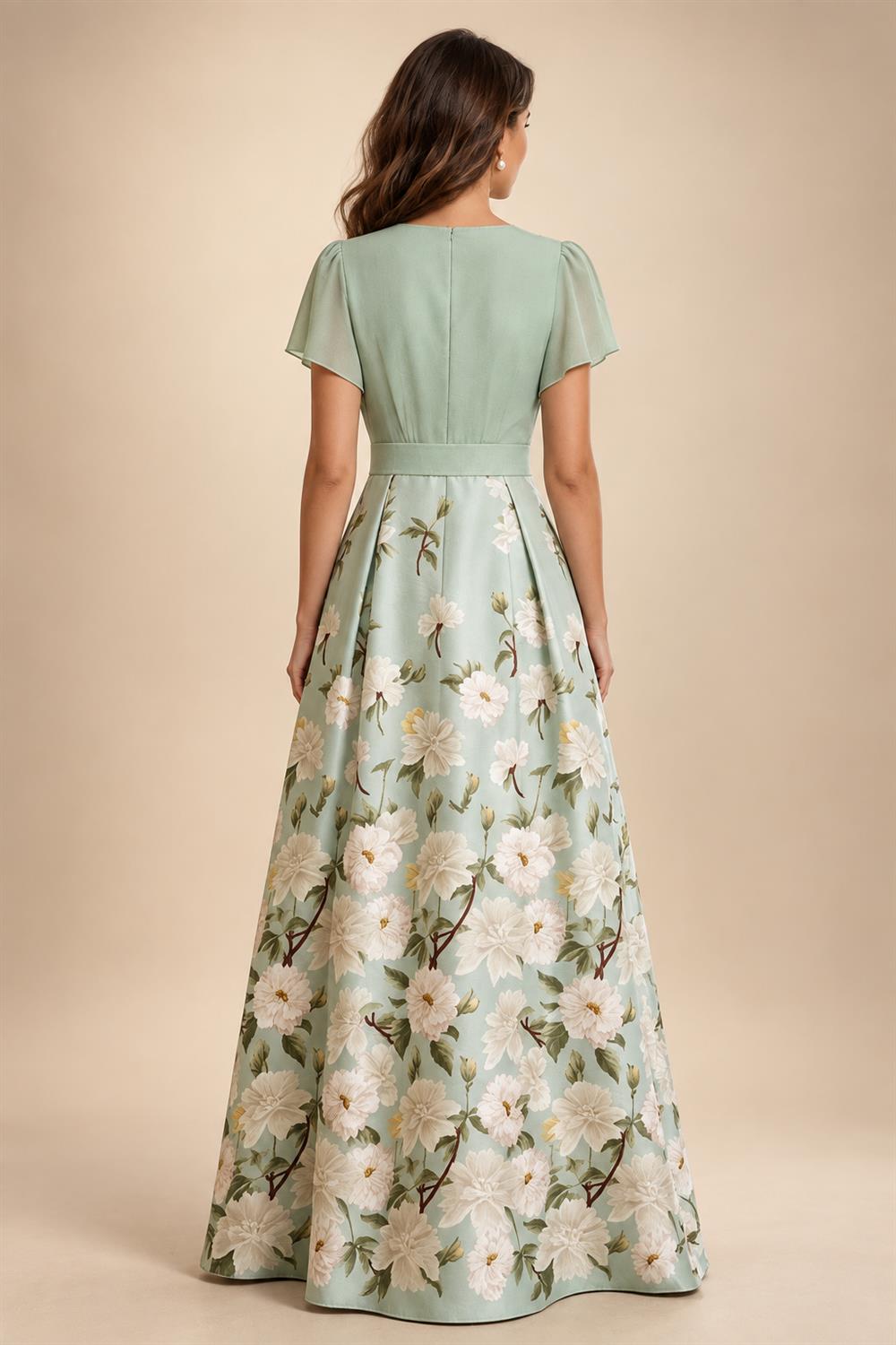 Floral Print A-Line/Princess V-Neck Tea-Length Mother of the Bride & Groom Dresses with Ruched Waist & Pockets (SHI22501150)