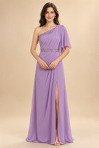 Chiffon A-Line/Princess One Shoulder Floor-Length Mother of the Bride & Groom Dresses with Ruffles & Ruched Waist (SHI22501248)