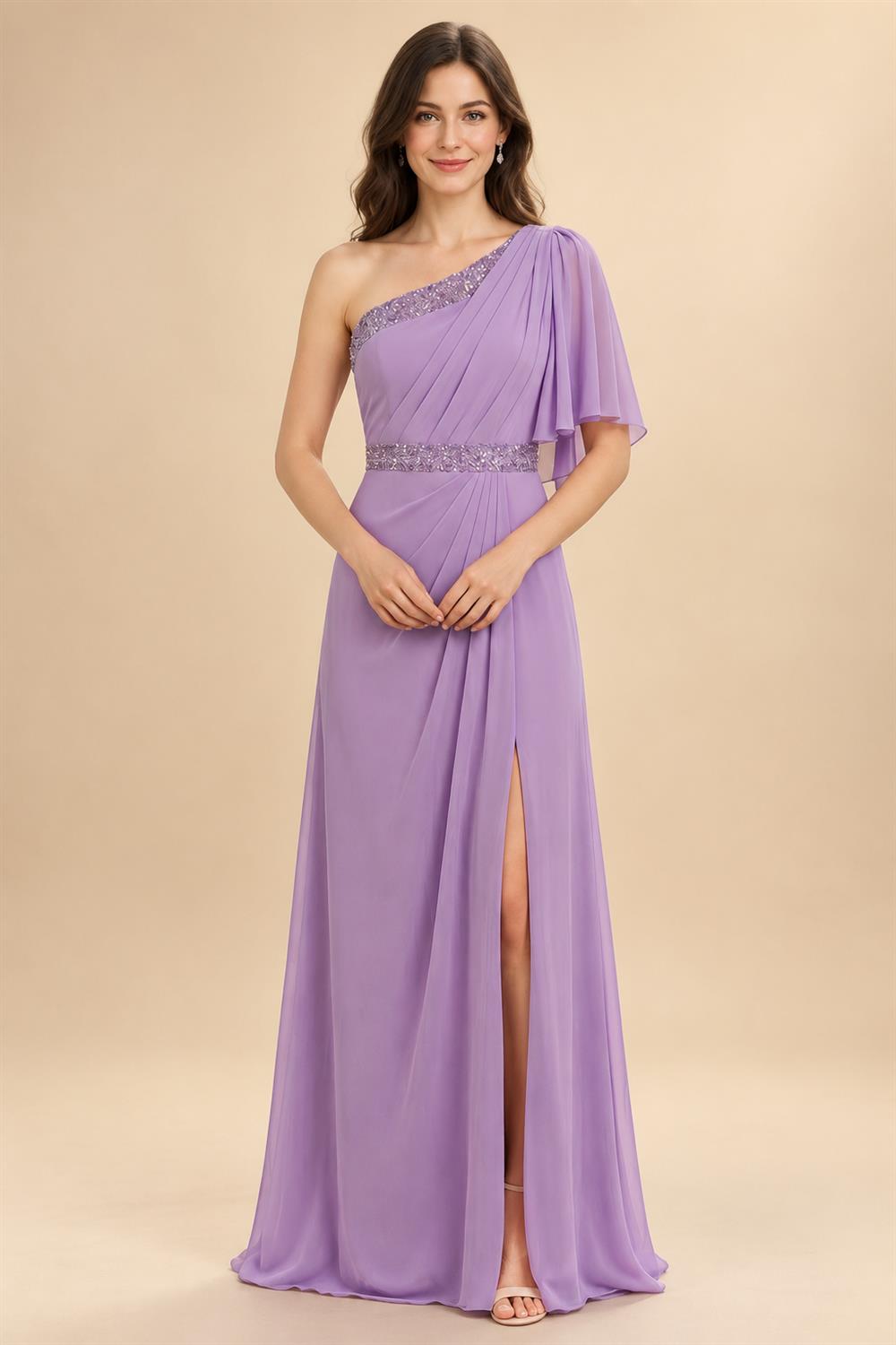 Chiffon A-Line/Princess One Shoulder Floor-Length Mother of the Bride & Groom Dresses with Ruffles & Ruched Waist (SHI22501248)