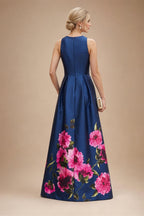 Floral Print A-Line/Princess Scoop Neck Floor-Length Mother of the Bride & Groom Dresses with Pockets (SHI22500916)