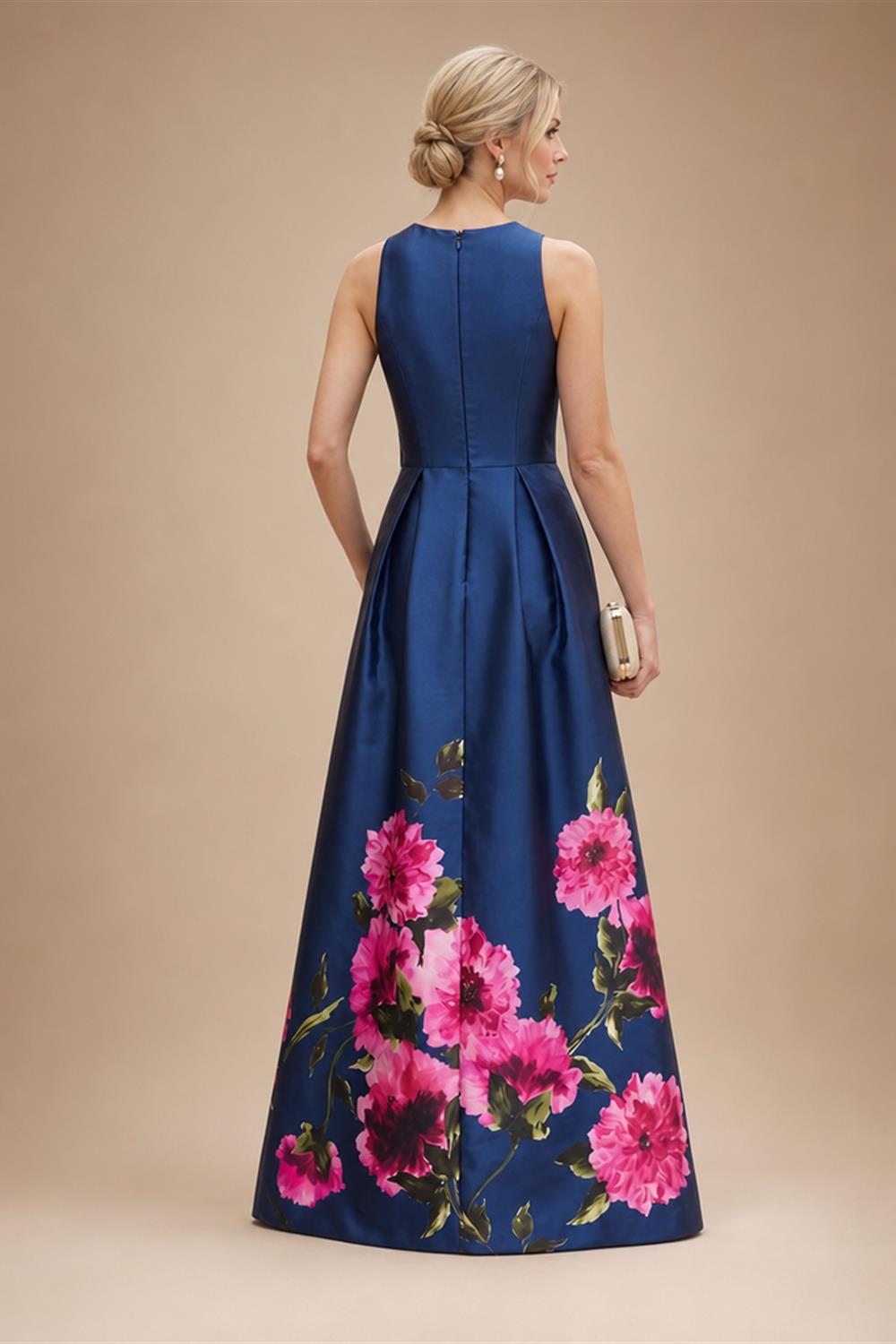 Floral Print A-Line/Princess Scoop Neck Floor-Length Mother of the Bride & Groom Dresses with Pockets (SHI22500916)