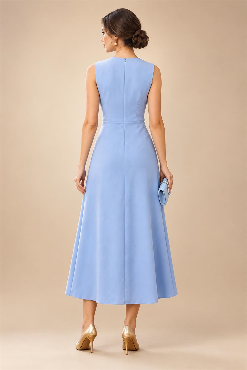 A-Line/Princess Scoop Neck Tea-Length Mother of the Bride & Groom Dresses with Ruffles & Ruched Waist (SHI22501287)