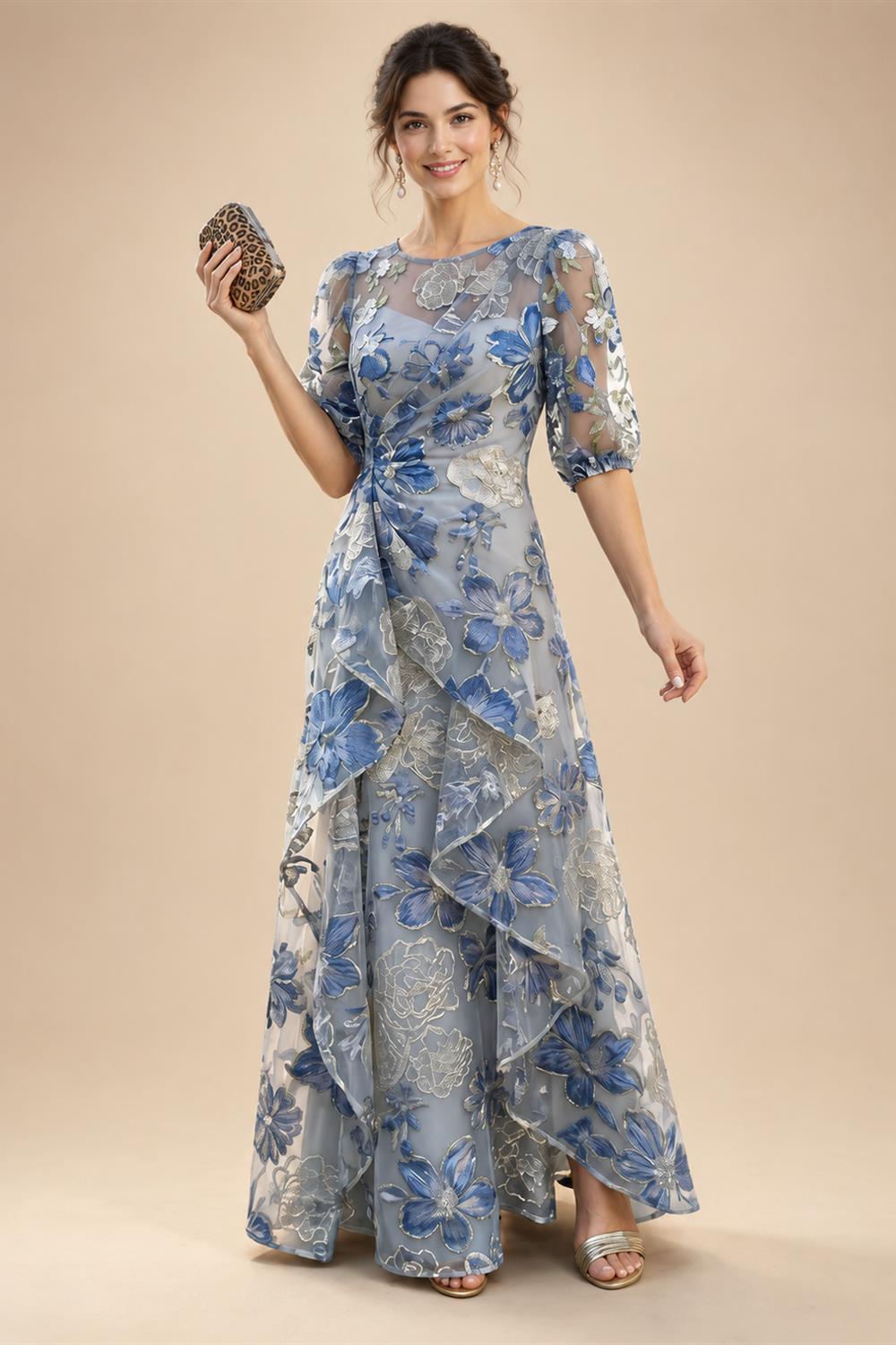 A-Line/Princess V-Neck Chiffon Maxi Mother of the Bride & Groom Dresses with Rhinestones & Pleats (SHI22501693)