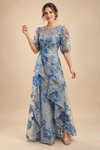Jacquard A-Line/Princess Asymmetric Neck Floor-Length Mother of the Bride & Groom Dresses with Pleats (SHI22501354)