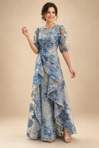 Jacquard A-Line/Princess Scoop Neck Floor-Length Mother of the Bride & Groom Dresses with Ruffles & Ruched Waist (SHI22501201)