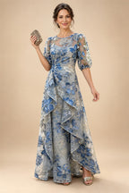 A-Line/Princess Scoop Neck Satin Maxi Mother of the Bride & Groom Dresses with Sweep Train, Ruched Waist & Rhinestones (SHI22501654)