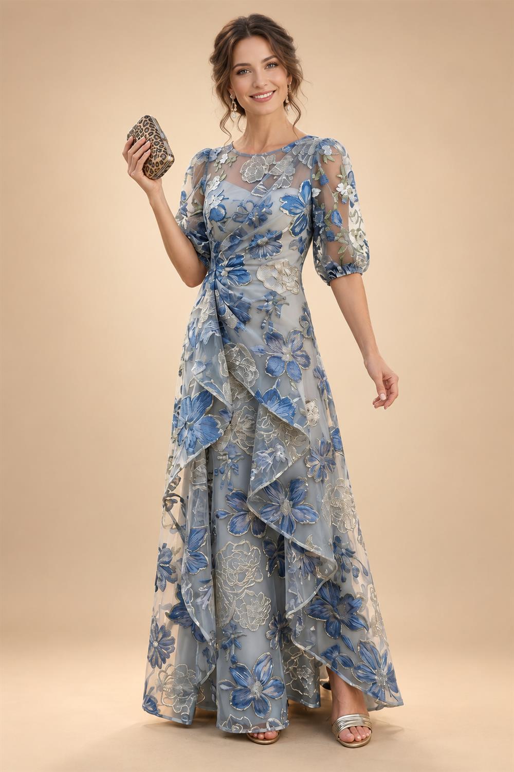 Sheath/Column V-Neck Jacquard Maxi Mother of the Bride & Groom Dresses with Ruffles & Slit (SHI25001047)