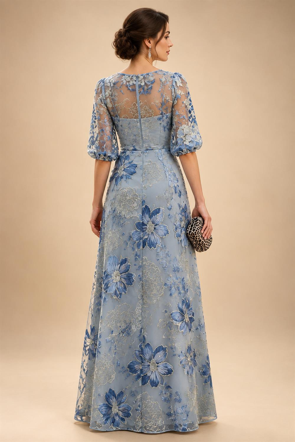 A-Line Chiffon Floral Print 3/4 Cape Sleeves Tiered Mother of the Bride & Groom Dresses with Beaded Waist Embellishment (SHI22500669)