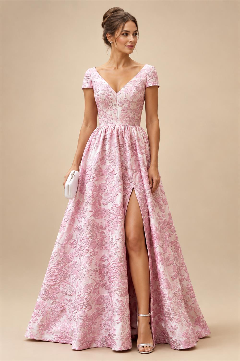 Sheath Floral Jacquard Off Shoulder Mother of the Bride & Groom Dresses with Flower (SHI22500777)
