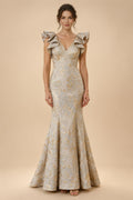 Jacquard Mermaid/Trumpet V-Neck Floor-Length Mother of the Bride & Groom Dresses for Women (SHI22501233)