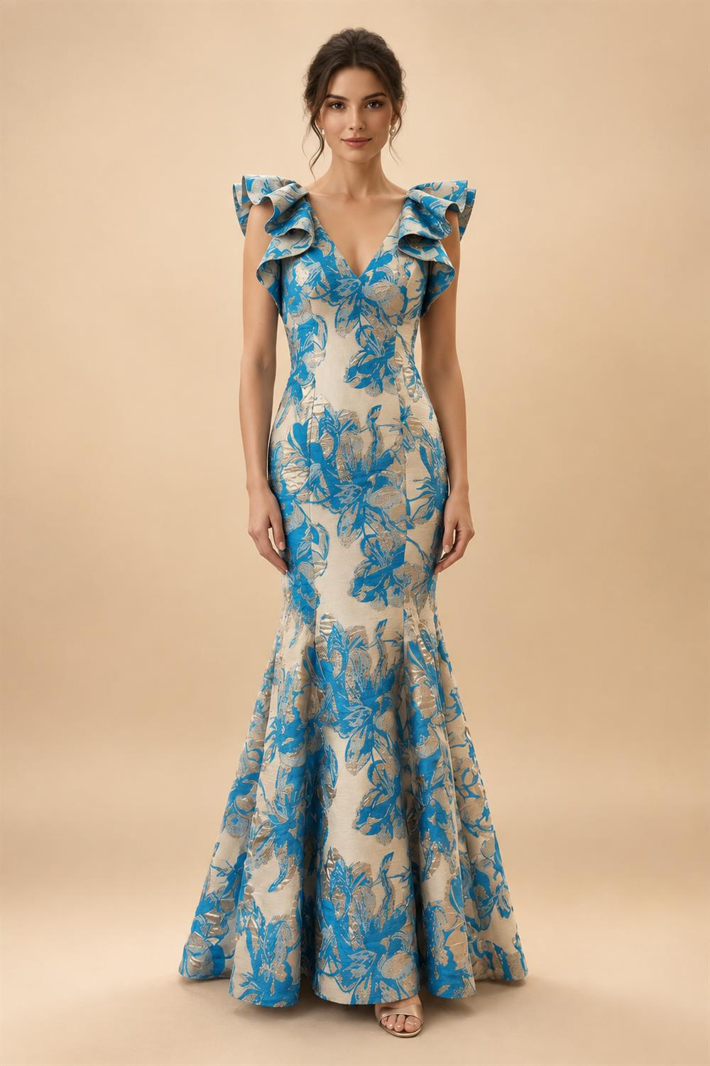 Jacquard Mermaid/Trumpet V-Neck Floor-Length Mother of the Bride & Groom Dresses for Women (SHI22501233)