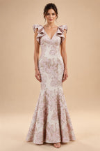 Jacquard Mermaid/Trumpet V-Neck Floor-Length Mother of the Bride & Groom Dresses for Women (SHI22501233)