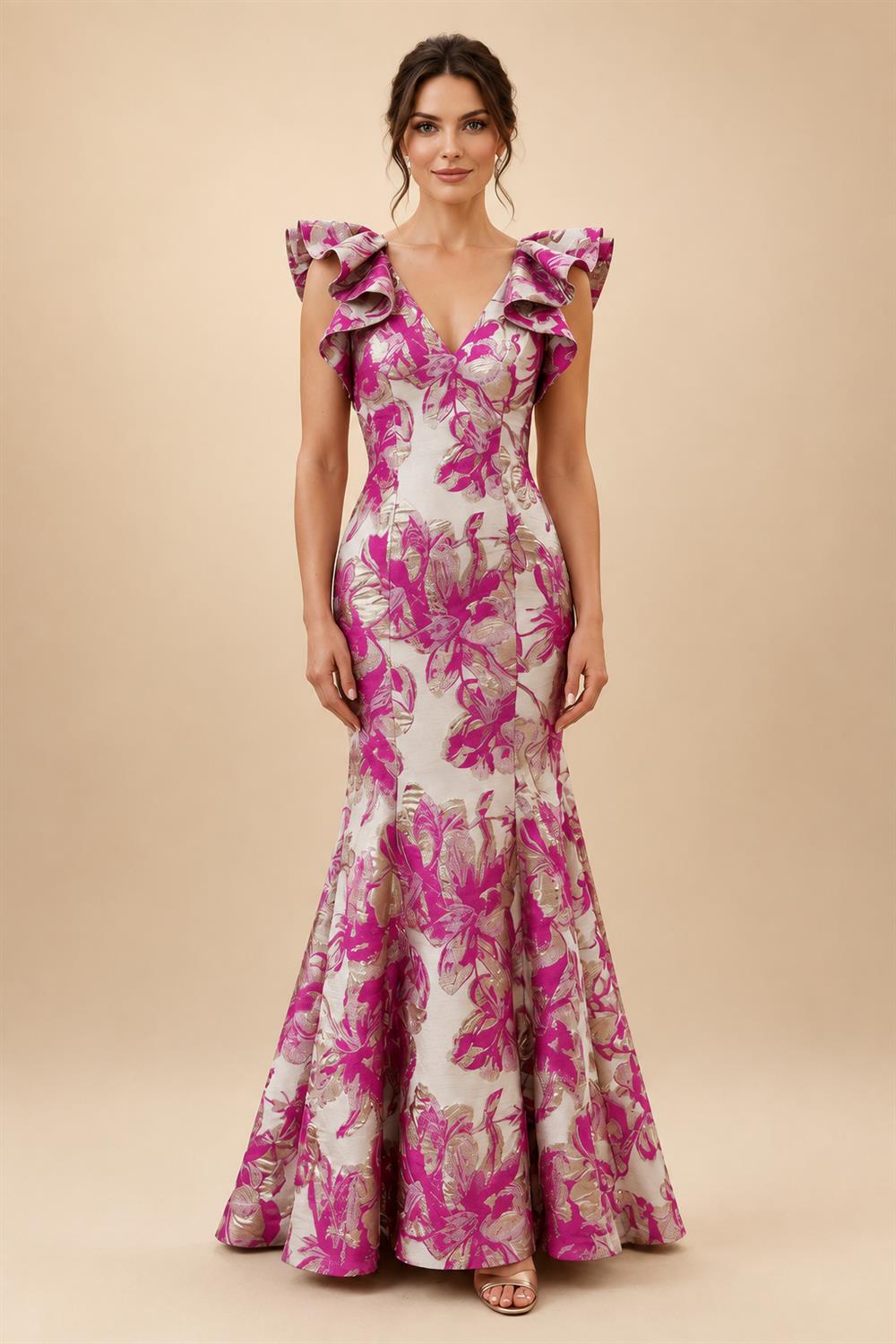 Jacquard Mermaid/Trumpet V-Neck Floor-Length Mother of the Bride & Groom Dresses for Women (SHI22501233)