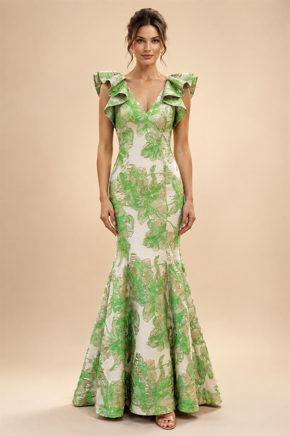 Jacquard Mermaid/Trumpet V-Neck Floor-Length Mother of the Bride & Groom Dresses for Women (SHI22501233)