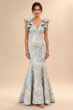 Jacquard Mermaid/Trumpet V-Neck Floor-Length Mother of the Bride & Groom Dresses for Women (SHI22501233)