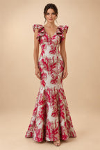 Jacquard Mermaid/Trumpet V-Neck Floor-Length Mother of the Bride & Groom Dresses for Women (SHI22501233)