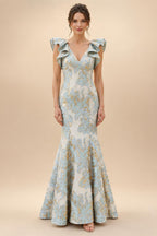 Jacquard Mermaid/Trumpet V-Neck Floor-Length Mother of the Bride & Groom Dresses for Women (SHI22501233)