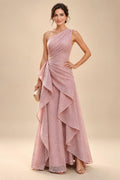 Chiffon A-Line/Princess One Shoulder Floor-Length Mother of the Bride & Groom Dresses with Ruffles & Ruched Waist (SHI22501248)