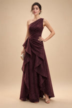 Chiffon A-Line/Princess One Shoulder Floor-Length Mother of the Bride & Groom Dresses with Ruffles & Ruched Waist (SHI22501248)