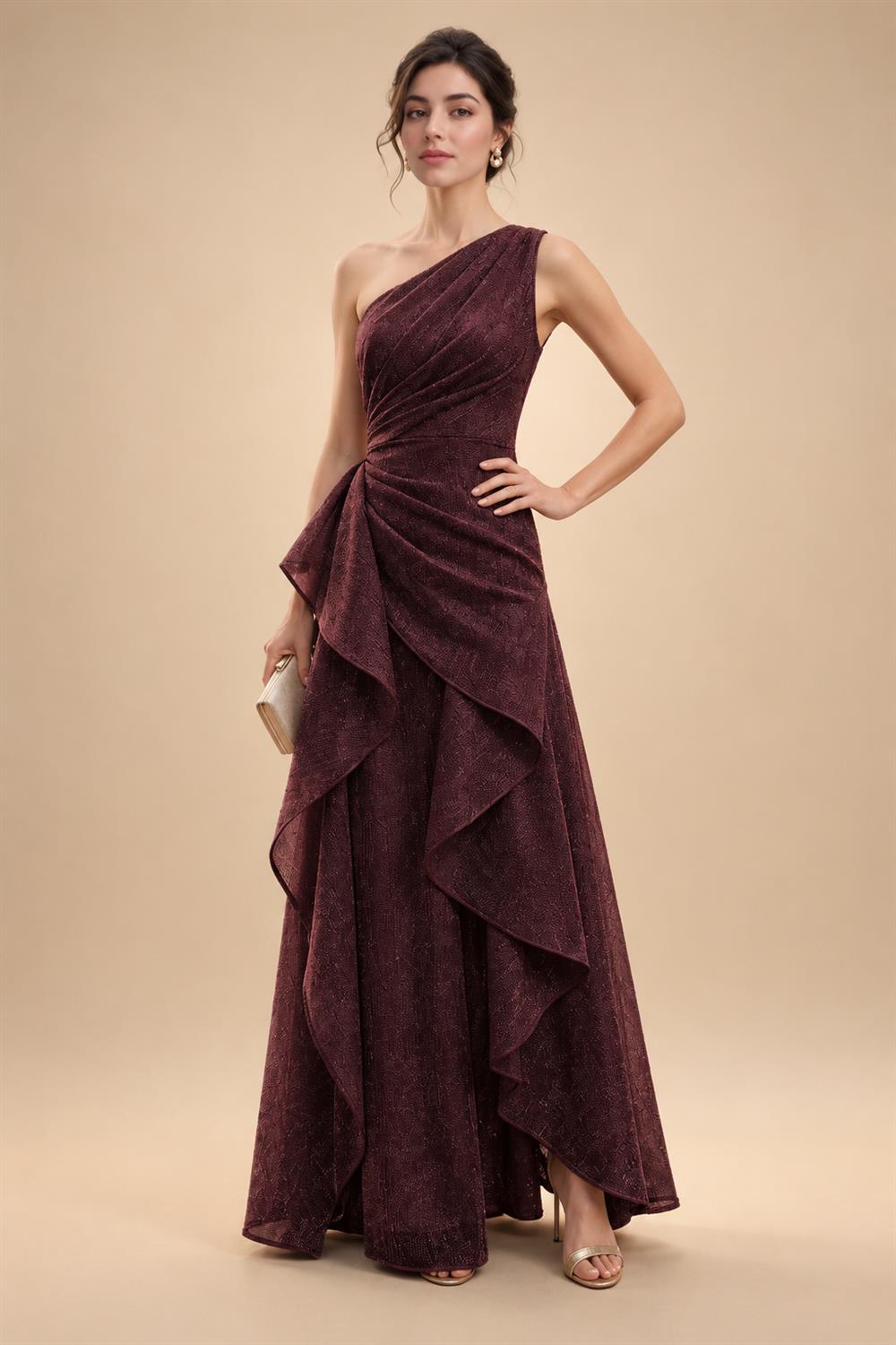 Chiffon A-Line/Princess One Shoulder Floor-Length Mother of the Bride & Groom Dresses with Ruffles & Ruched Waist (SHI22501248)