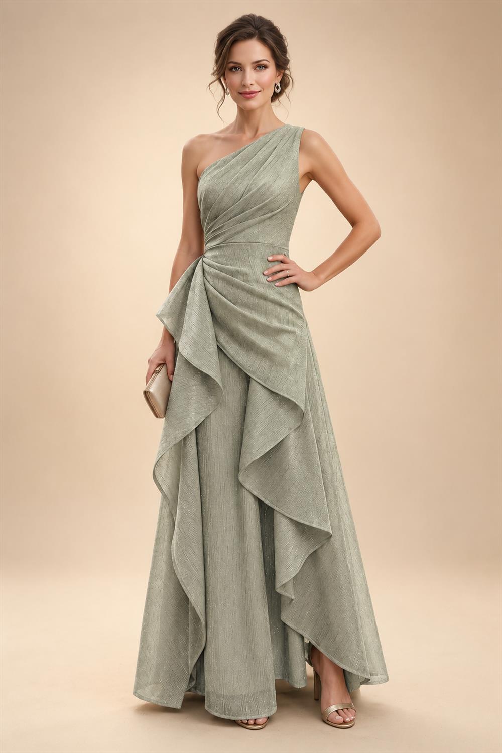 Chiffon A-Line/Princess One Shoulder Floor-Length Mother of the Bride & Groom Dresses with Ruffles & Ruched Waist (SHI22501248)