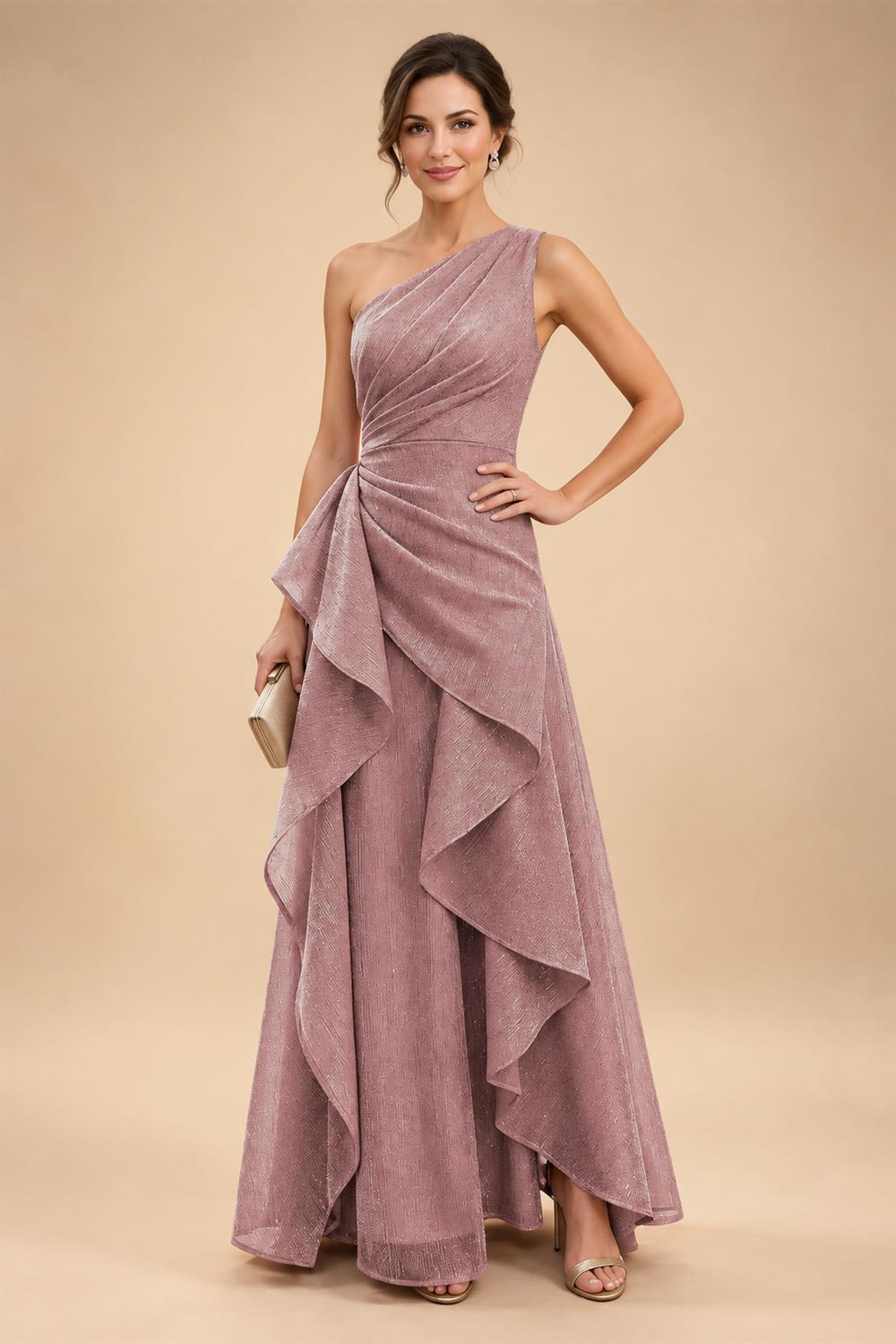 Chiffon A-Line/Princess One Shoulder Floor-Length Mother of the Bride & Groom Dresses with Ruffles & Ruched Waist (SHI22501248)