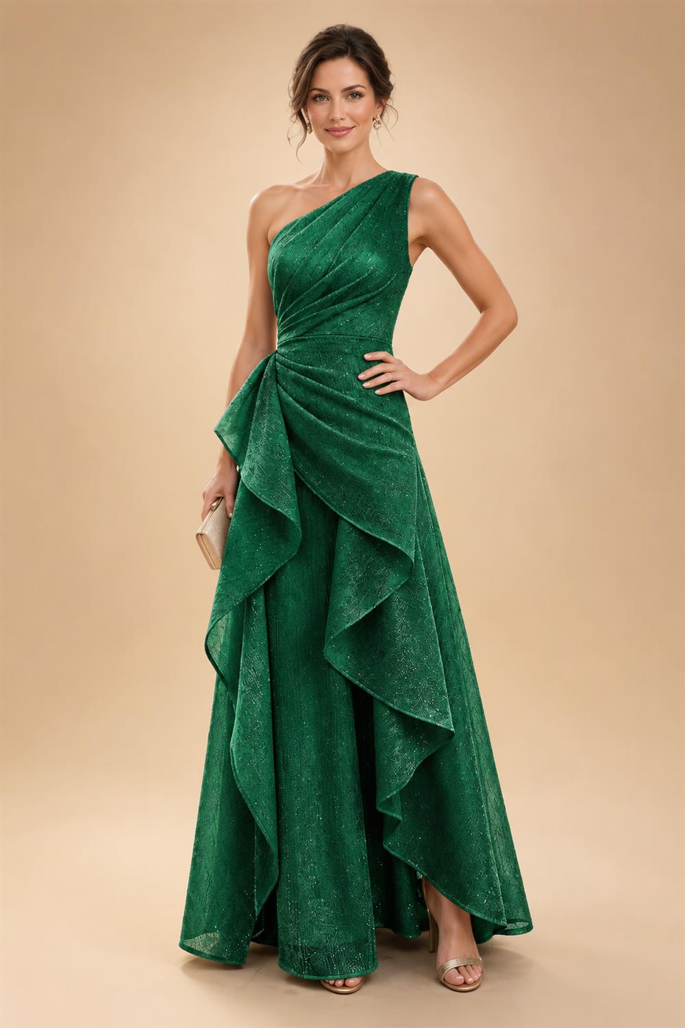 Chiffon A-Line/Princess One Shoulder Floor-Length Mother of the Bride & Groom Dresses with Ruffles & Ruched Waist (SHI22501248)
