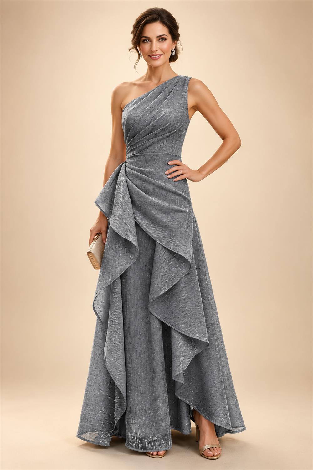 Chiffon A-Line/Princess One Shoulder Floor-Length Mother of the Bride & Groom Dresses with Ruffles & Ruched Waist (SHI22501248)