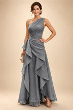 Chiffon A-Line/Princess One Shoulder Floor-Length Mother of the Bride & Groom Dresses with Ruffles & Ruched Waist (SHI22501248)