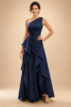 Chiffon A-Line/Princess One Shoulder Floor-Length Mother of the Bride & Groom Dresses with Ruffles & Ruched Waist (SHI22501248)