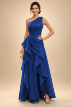 Chiffon A-Line/Princess One Shoulder Floor-Length Mother of the Bride & Groom Dresses with Ruffles & Ruched Waist (SHI22501248)