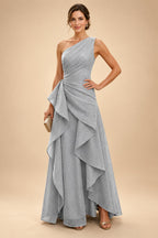 Chiffon A-Line/Princess One Shoulder Floor-Length Mother of the Bride & Groom Dresses with Ruffles & Ruched Waist (SHI22501248)